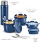Milton 8-Piece Pro Lunch Box Set With Insulated Bag &amp; Cutlery - Includes 3 Microwave Safe Inner Steel Food Containers (180ml, 320ml, 450ml), 100ml Plastic Box, 750ml Bottle, Office Tiffin - Blue