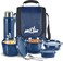 Milton 8-Piece Pro Lunch Box Set With Insulated Bag &amp; Cutlery - Includes 3 Microwave Safe Inner Steel Food Containers (180ml, 320ml, 450ml), 100ml Plastic Box, 750ml Bottle, Office Tiffin - Blue