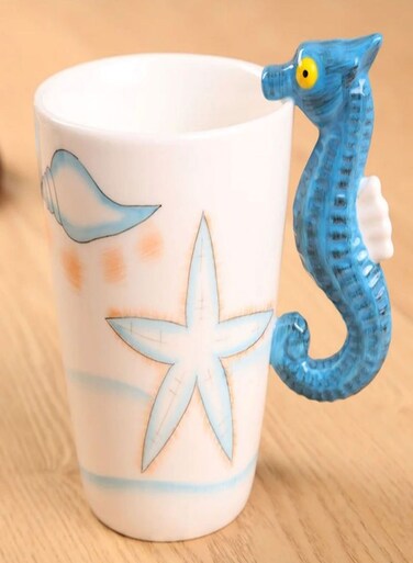 Animal 3D Shape Hand Painted Ceramic 450 ML Coffee Mugs w/ Assorted Printed Animal Character Ideal Gift for Kids, Teenagers, Man &amp; Woman (SEAHORESE)