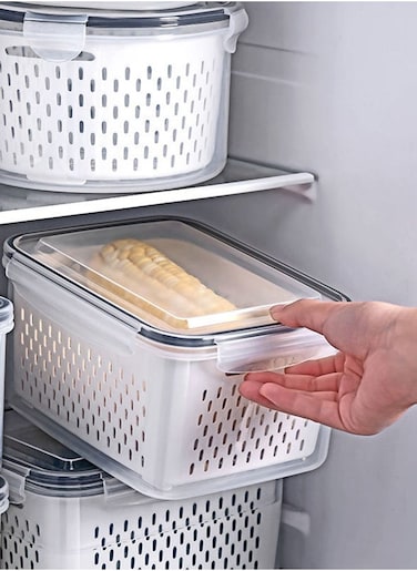 3PCS Fridge Food Storage Container Set with Lids（380ML-800ML-1700ML）, Plastic Fresh Produce Saver Vegetable Fruit Meat Storage Organization, BPA Free Kitchen Refrigerator Organizers Bins