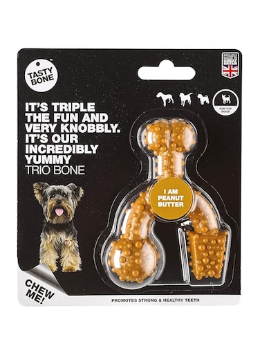 Tasty Bone TrioBone   Nylon Dog Chew for Toy Dogs (Peanut Butter Flavoured)   Exceptionally Tough, Promotes Healthy Teeth &amp; Gums   Triple The Fun   (Made in the UK from 100% Virgin Nylon)