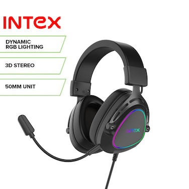 Intex IT-311-RGB GameTime Pro Gaming Headset 7.1 Stereo HiFi RGB Light Detachable Mic 50mm Driver Noise Isolation Over Ear Headphones for PC PS5 PS4 Black