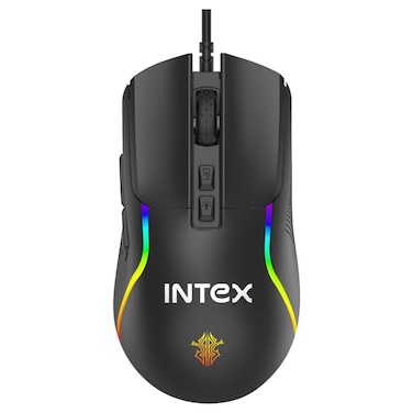 INTEX GM505 7D Wired Gaming Mouse DPI 12800   RGB Lighting Silk Top Cover 7 Programmable Buttons 1.5m Braided USB Cable 1000Hz Polling Rate Black Indian Brand PC Laptop Gamer Accessory