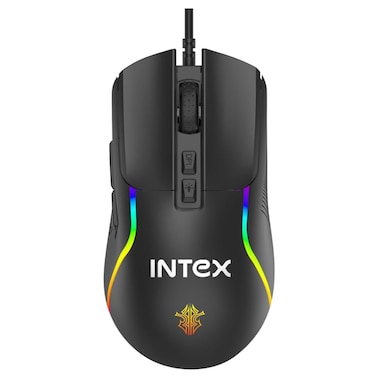 INTEX GM505 7D Wired Gaming Mouse DPI 12800   RGB Lighting Silk Top Cover 7 Programmable Buttons 1.5m Braided USB Cable 1000Hz Polling Rate Black Indian Brand PC Laptop Gamer Accessory
