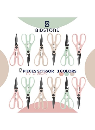 12pc Multipurpose Kitchen Scissors Set, 3 Colors 4 Pieces of Each