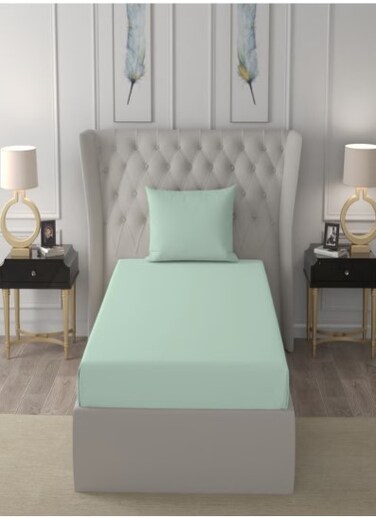 Raymond Home Single Sheet 120 Thread Count Luxirious Mercerised 100% Cotton Bedding Solid Pre Shrunk Percale Finish Bed Linen 2 Bedsheet and 2 Pillow Case - Light Sky Blue (152 * 229 CM)