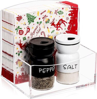 Noamus Acrylic Napkin Holder Stand with Salt and Pepper Shakers Caddy