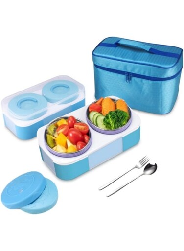 Stainless Steel Lunch Box for Adults,Insulated Bento Lunch Box with Tableware &amp; Bag,1600ML 2 Compartt Divided Lunch Containers with Lids