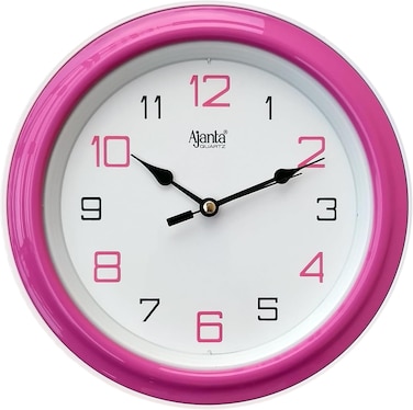 Ajanta 2147 Abstract Plastic Round Analog Wall Clock &ndash; Pink   20.5 cm x 20.5 cm x 3.5 cm   Battery Operated   Silent Quartz Movement   Ideal for Home &amp; Office