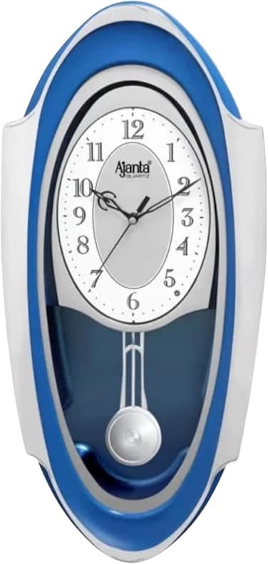 Ajanta 1627 Musical Pendulum Wall Clock &ndash; Blue   Quartz Movement   Hourly Melodies &amp; Night Sensor   Elegant Oval Design   50.7 x 24.9 cm