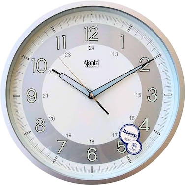 Ajanta Silent Sweep Analog Wall Clock &ndash; White Plastic Frame with Glass Face   30.3 x 30.3 x 4.5 cm   Elegant Round Wall Clock for Home &amp; Office &ndash; Model 2937-White