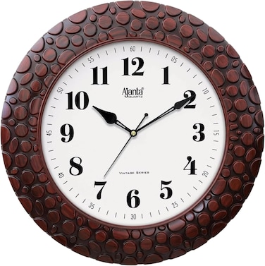 Ajanta Vintage Sweep Wall Clock 5017-Mahogany &ndash; 14 Inch Silent Quartz Analog Wall Clock with Big Display &amp; Matt Wood Finish, Decorative Wall Clock for Living Room, Bedroom &amp; Office