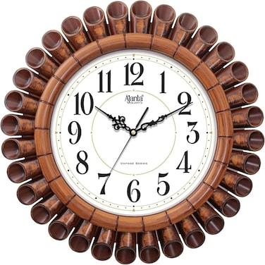 Ajanta 1627 Musical Pendulum Wall Clock &ndash; Blue   Quartz Movement   Hourly Melodies &amp; Night Sensor   Elegant Oval Design   50.7 x 24.9 cm