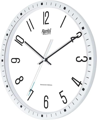 Ajanta 6087 Designer Wall Clock &ndash; White   Silent Sweep Movement   Dome Glass   Shimmery Silver Markers   Luxury Home &amp; Office D&eacute;cor