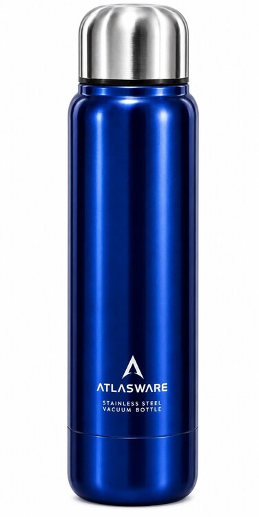 Atlasflask Stainless Steel Vacuum Bottle, Double-Wall Insulated and Leak-Resistant, Blue, 220 ml