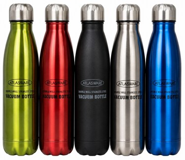 Atlasware Stainless Steel Vacuum Bottle, Double-Wall Insulated, Assorted Colour, 350 ml