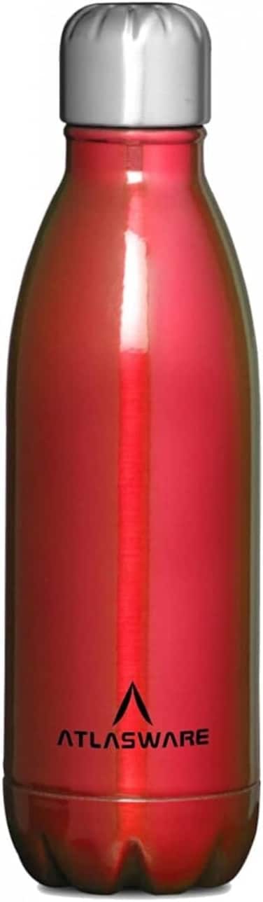 Atlasware Stainless Steel Vacuum Bottle, Double-Wall Insulated and Leak-Resistant, Red, 350 ml