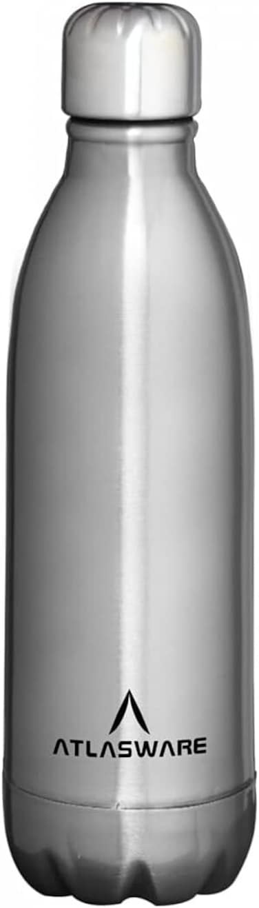 Atlasware Stainless Steel Vacuum Bottle, Double-Wall Insulated and Leak-Resistant, Matt Steel, 350 ml