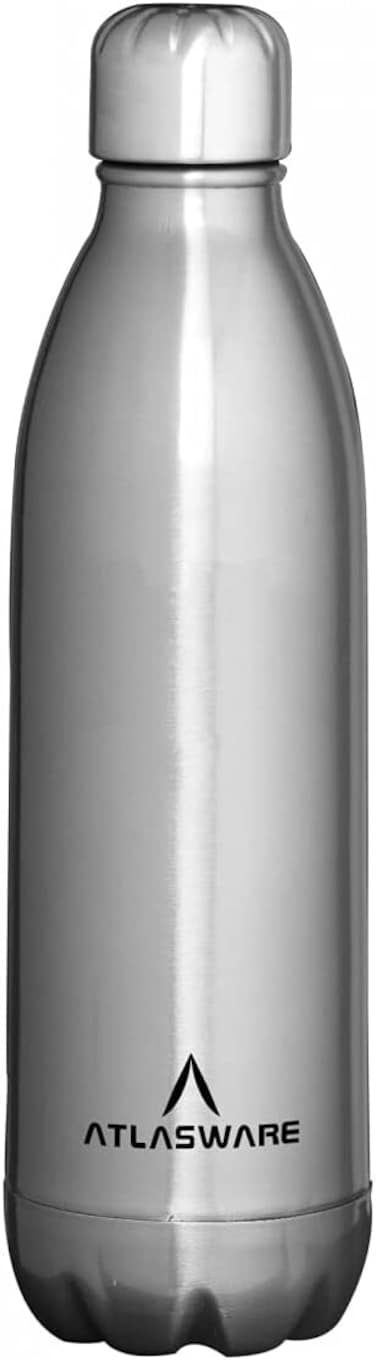 Atlasware Stainless Steel Vacuum Bottle, Double-Wall Insulated and Leak-Resistant, Matt Steel, 500 ml