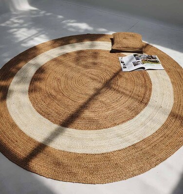 Handmade Natural &amp; Bleach Color 120 CM Ramsha Braided Jute Round Rug - BR 008