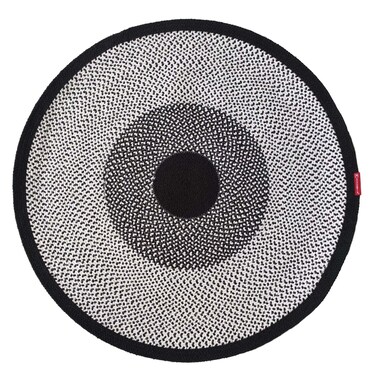 Handmade White &amp; Black Color 120 CM Cotton Round Rug - BR 010