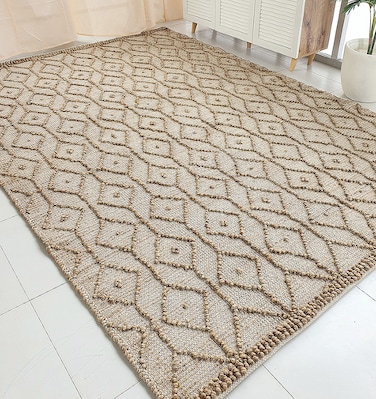 Ramsha Handmade Natural Jute Color 250X350 CM Living Room Decor Jute &amp; Cotton Woven Rug - SR 004