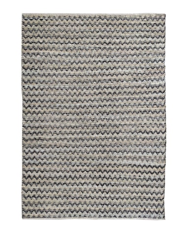 Ramhsa Handmade 200x300cm Living Room Beige &amp; White Color Leather &amp; Cotton Woven Rug WR 007