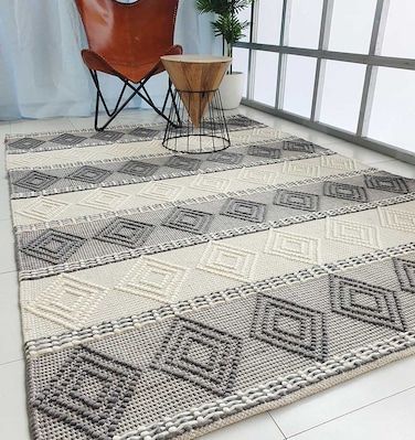 Ramsha Handmade Natural Color 170x240cm Wool &amp; Cotton Woven Rug - SRN 003