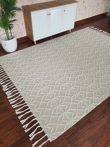 Ramsha Handmade Natural White Color 170x240cm Woven Rug with Fringes - SRN 007
