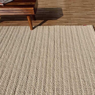 Ramsha Handmade Natural White Color 170x240cm Wool &amp; Cotton Decor Area Woven Rug - SRN 008