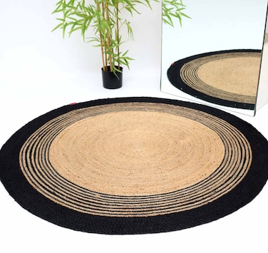 Ramsha Handmade round shaped natural black color jute rug 120 cm br-028 Braided Jute Floor Round Rug