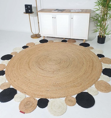 Handmade Ramsha jute rug round rug 120 cm outdoor rug br-029 black and natural Braided Jute Round Rug