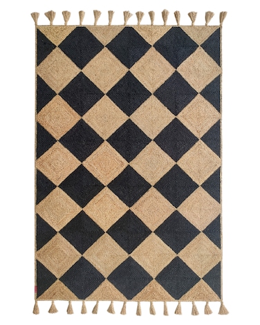 سجادة الجوت المضفرة سجادة سوداء وطبيعية 90 سم سجادة مستديرة الشكل