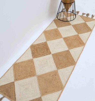 Handmade Ramsha outdoor rug with tassel border runner kichen mat 80x200 cm Natural &amp; Bleach Color Braided Rug - BR 031