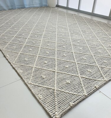 Ramsha Handmade 80x200cm Natural White Color Wool &amp; Cotton Woven Rug - SRN 012