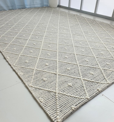 Ramsha Handmade Living Room 250x350cmNatural White Color Wool &amp; Cotton Woven Rug - SRN 012