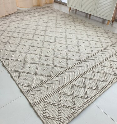 Ramsha Handmade Area Rug Natural &amp; Grey Color 250X350 CM Dining Room Decor Woven Rug - SR 026