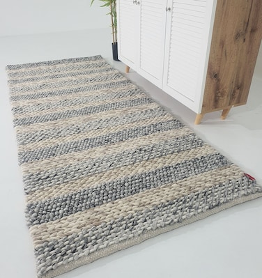 Ramsha Handmade 80x200cm Natural Color Woven Wool &amp; Cotton Home Decor Woven Rug - SR 050