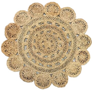 سجادة الجوت المضفرة سجادة سوداء وطبيعية 90 سم سجادة مستديرة الشكل