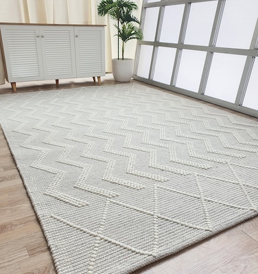 Ramsha Handmade Living Room 250x350cm Natural White Color Wool &amp; Cotton Home Decor Woven Rug - SRN 016