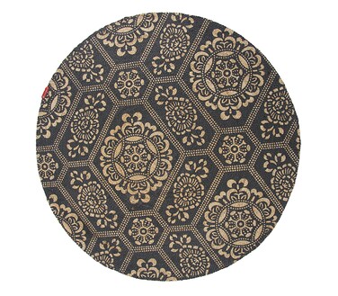 Handmade Natural &amp; Black Color Braided Jute Printed Floor Round Rug -  BR 066 (120 cm)
