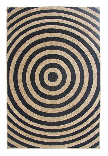 سجادة الجوت المضفرة سجادة سوداء وطبيعية 90 سم سجادة مستديرة الشكل