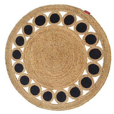 Ramsha Handmade round rug natural nad black color 90 cm rug Braided Jute Floor Round Rug - BR 050