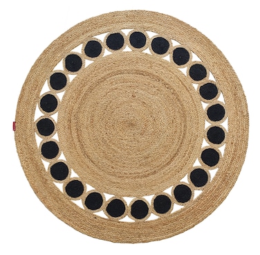 Ramsha Handmade round rug natural nad black color 120 cm rug Braided Jute Floor Round Rug - BR 050