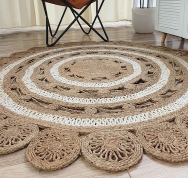 Handmade Outdoor rug 200 cm round shaped rug Natural Color CR-014 Crochet Jute Round Rug