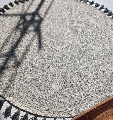 سجادة الجوت المضفرة سجادة سوداء وطبيعية 90 سم سجادة مستديرة الشكل