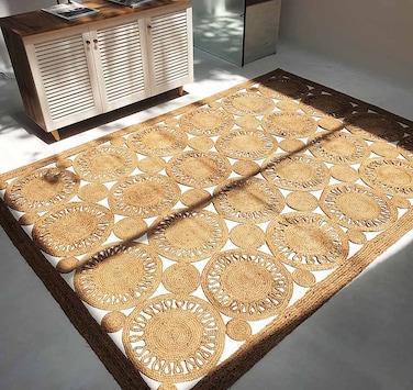 سجادة الجوت المضفرة سجادة سوداء وطبيعية 90 سم سجادة مستديرة الشكل