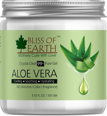 Bliss of Earth Pure Aloe Vera Gel for Aftersun &amp; Skin Soothing, 100g - Sunburn Relief &amp; Face Moisturiser