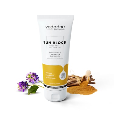 Sun Block SP50+ with Liquorice and Bakuchi oil  50 Grams  Natural sunblock sunscreen spf 50 for all types of skin  Non Greasy, Quick Absorbing   Zero White Cast   For Men, Women and Children.