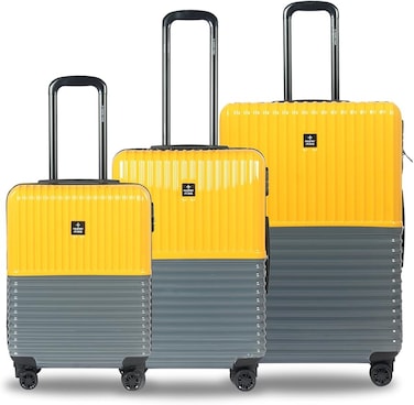 Nasher Miles Istanbul Hard-Sided ABS and PC Luggage Set of 3   55cm, 65cm &amp; 75cm   8 Wheels Small, Medium &amp; Large Trolley Bag for Travel   Suitcase (Yellow Grey)
